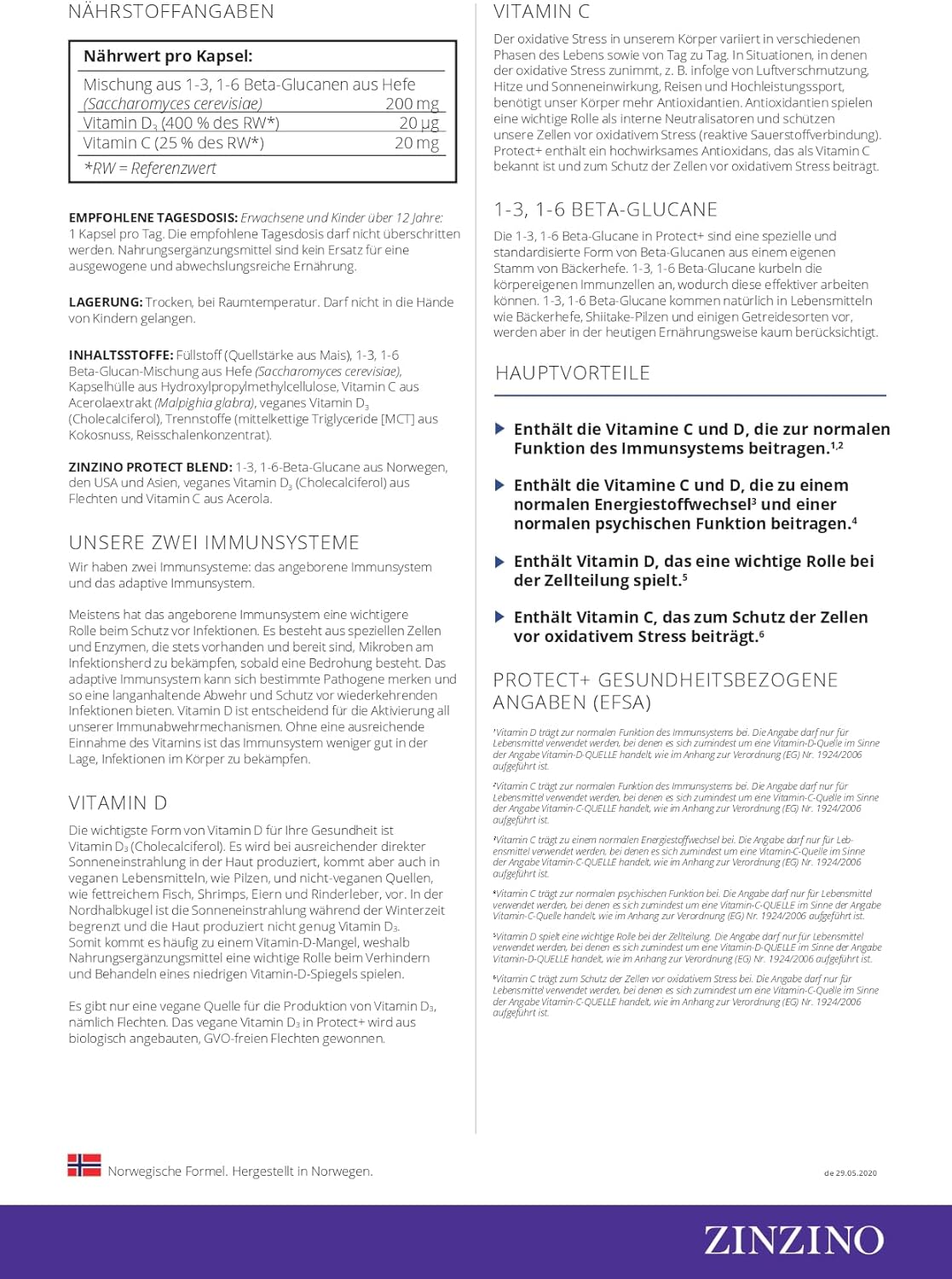 Zinzino Protect+ Immun-Support mit Vitamin C, D3 & Beta-Glucanen