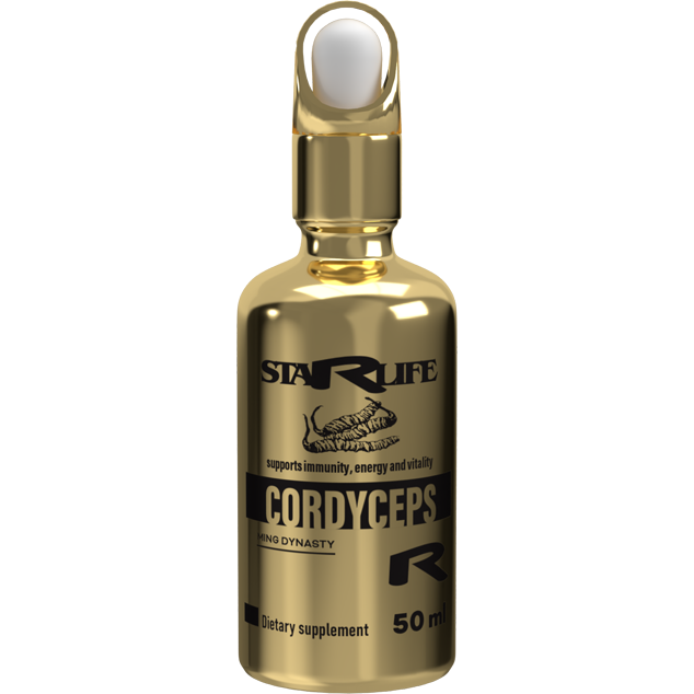 Goldfarbene Flasche „Cordyceps R“ von StarLife – Nahrungsergänzung zur Unterstützung von Energie, Vitalität und Immunabwehr