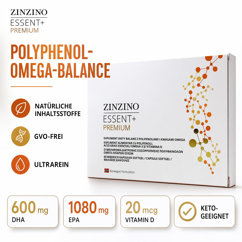ZinZino Essent+ Omega-3 Kapseln Hochdosiert mit Vitamin D3 & Olivenöl