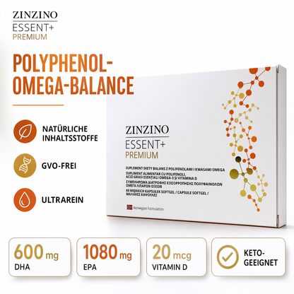 ZinZino Essent+ Omega-3 Kapseln Hochdosiert mit Vitamin D3 & Olivenöl