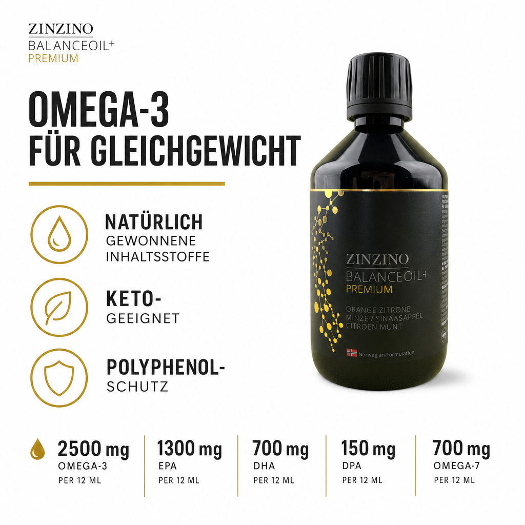 Zinzino BalanceOil+ Premium – Omega-3 Fischöl mit Polyphenolen, Vitamin D3 & R.E.V.O.O. Olivenöl