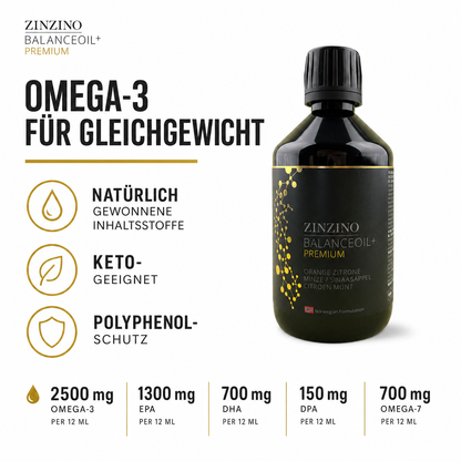 Zinzino BalanceOil+ Premium – Omega-3 Fischöl mit Polyphenolen, Vitamin D3 & R.E.V.O.O. Olivenöl