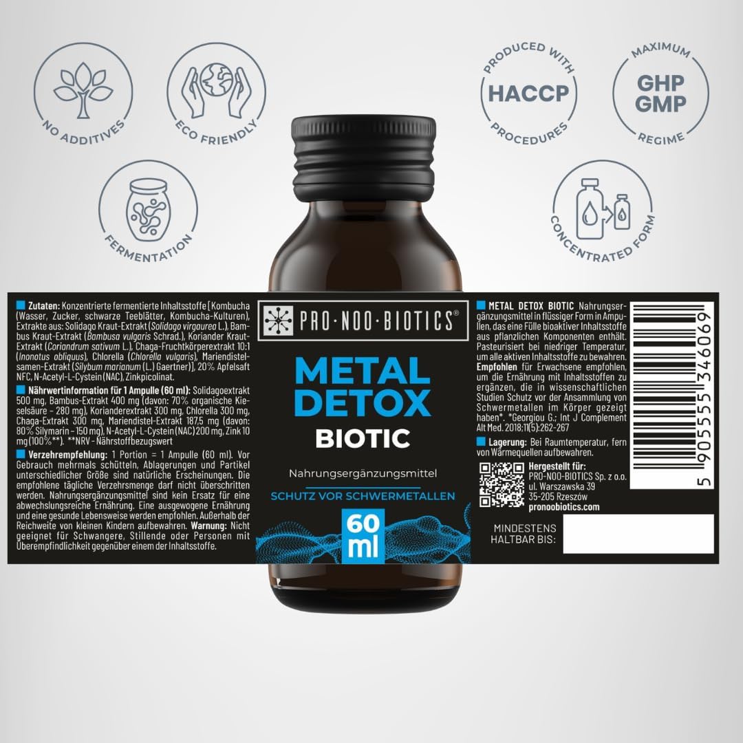 PRO NOO BIOTICS METAL DETOX BIOTIC – Detox-Shot 10 x 60 ml – Mit Chaga, Kombucha 